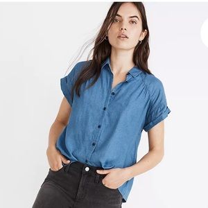 Madewell Indigo Shirred Button-Up Shirt
